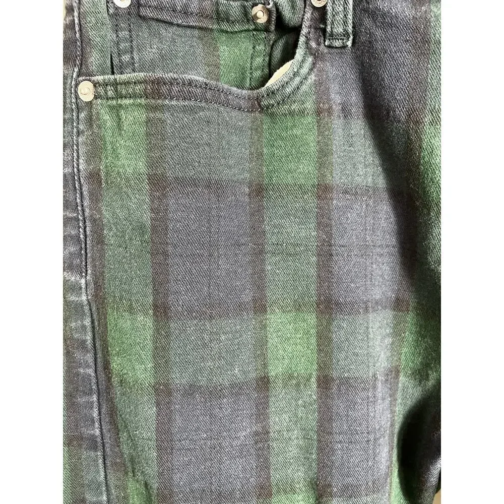 Men's Levis 502 33x32 green &navy stretch plaid print denim jeans 2019 taper fit